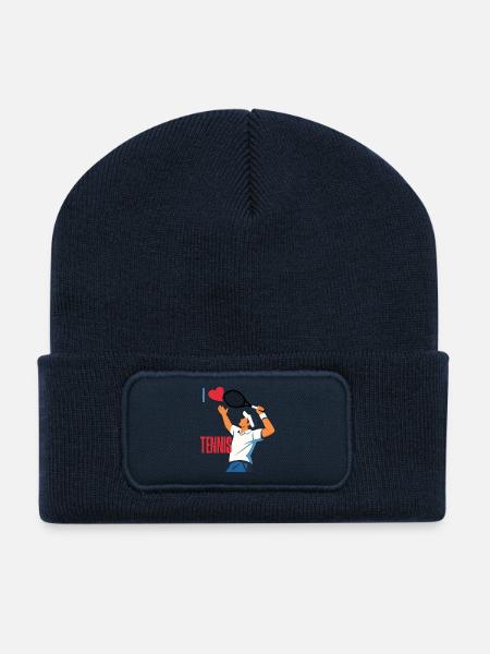 I Love Tennis Illustration - Recycled Patch Beanie - french navy