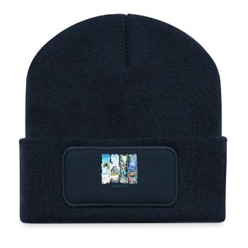 Mexico Vacation Travel – Beach & Pyramids Motif - Recycled Patch Beanie - french navy - Front