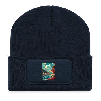  Italienische Küstenlandschaft mit Blumen und - Recycelte Patch Beanie - French Navy - Vorne