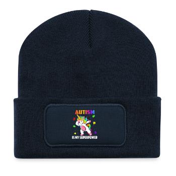 Autismus ist meine Superkraft Einhorn Dab - Recycelte Patch Beanie - French Navy - Vorne