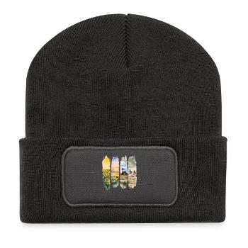 Voyage de vacances au Kansas – Motif tournesols et ferme - Beanie recyclé à patch - charbon - Devant