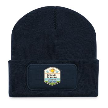 Sonne rein – Sorgen raus - Recycelte Patch Beanie - French Navy - Vorne