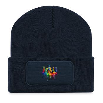 Houston, Texas – Peinture dégoulinante - Beanie recyclé à patch - bleu marine - Devant