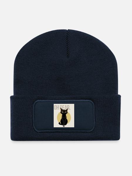 OH DEAR Sarcastic Black Cat Design - Recycelte Patch Beanie - French Navy