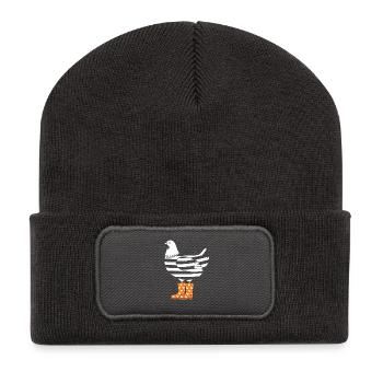 Poulet rayé en bottes orange - Beanie recyclé à patch - charbon - Devant