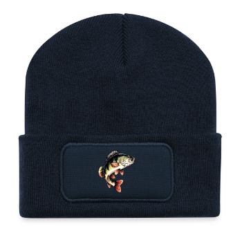 Perch Motif - Recycled Patch Beanie - french navy - Front