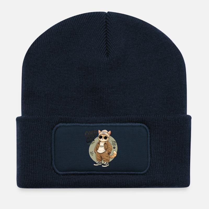 Chat en velours côtelé dans un look détendu - Beanie recyclé à patch - bleu marine