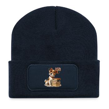 Le club de lecture aboie le chiot de lecture - Beanie recyclé à patch - bleu marine - Devant