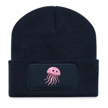 Sourire de méduse rose - Beanie recyclé à patch - bleu marine - Devant