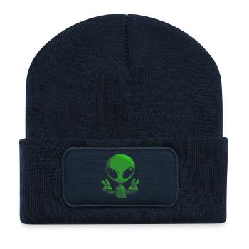 Signe de paix extraterrestre Pixel - Beanie recyclé à patch - bleu marine - Devant