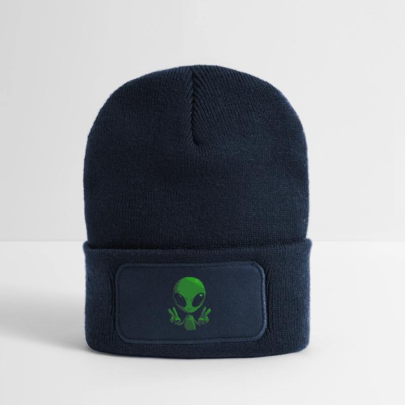 Pixel Alien Peace Sign Recycled Patch Beanie