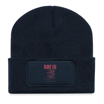 She Is Me Empowered Woman Typography - Recycled Patch Beanie - french navy - Front