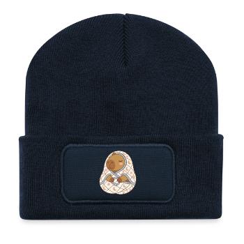 Petit capybara endormi mignon dans une courtepointe au clair de lune - Beanie recyclé à patch - bleu marine - Devant
