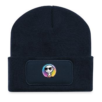 Cool T-Shirt with Sunglasses - Pop Art Gift - Recycled Patch Beanie - french navy - Front