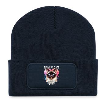 Siamkatze Liebe - Recycelte Patch Beanie - French Navy - Vorne