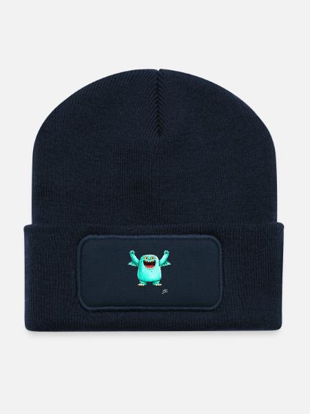 Cheerful Turquoise Monster - Recycled Patch Beanie - french navy