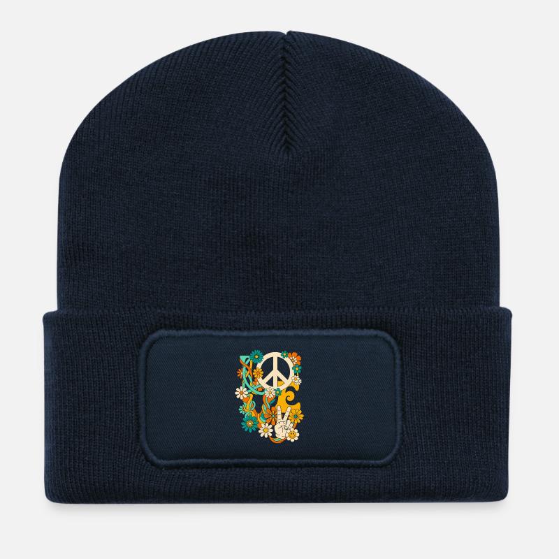 Love Peace Flowers Cooler Retro-Hippie - Recycelte Patch Beanie - French Navy