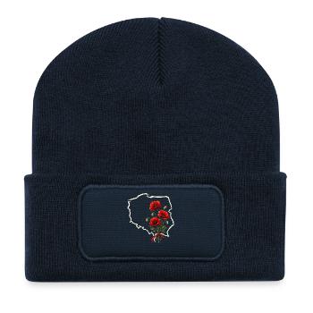 Polnische Mohnkarte - Recycelte Patch Beanie - French Navy - Vorne