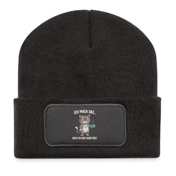 Grimmige Kaffee-Katze - Recycelte Patch Beanie - Dunkelgrau - Vorne