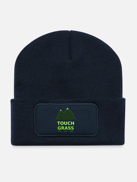 Neon Mountains Touch Grass - Recycled Patch Beanie - french navy