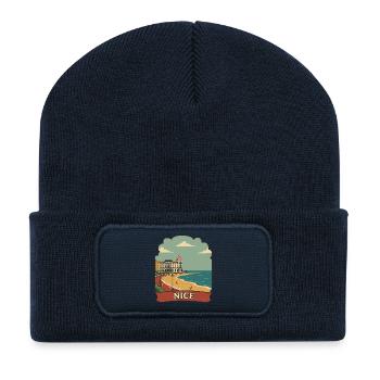 Nice France French Riviera Retro Travel Badge - Recycled Patch Beanie - french navy - Front