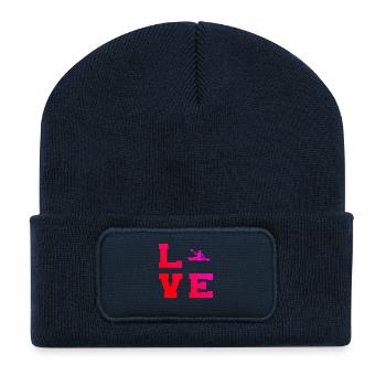 Idée cadeau pour un pagayeur avec un kayak en eaux vives - Beanie recyclé à patch - bleu marine - Devant