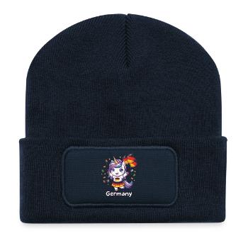 Kawaii Germany Unicorn - Recycled Patch Beanie - french navy - Front