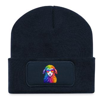 Rainbow Llama with Sunglasses - Recycled Patch Beanie - french navy - Front