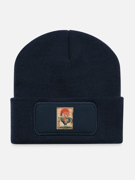 あよがに Japanischer Hahn Mit Hamster Retro - Recycelte Patch Beanie - French Navy