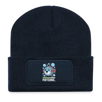 Expressions du poisson-globe : Cadeau amusant du poisson-globe - Beanie recyclé à patch - bleu marine - Devant