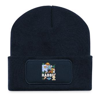 R Is For Rabbit Zoo Party Jungle Zoo Birthday - Recycled Patch Beanie - french navy - Front