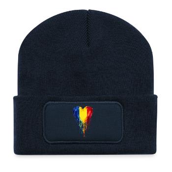 Tropfendes Rumänien-Herz - Recycelte Patch Beanie - French Navy - Vorne