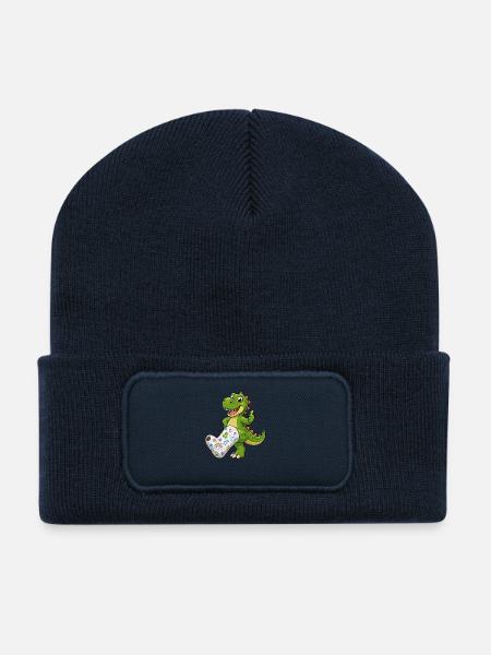 Fröhlicher Dino mit Gips - Recycelte Patch Beanie - French Navy