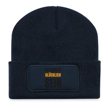 Du darfst gluecklich sein Affirmation Selbstliebe - Recycelte Patch Beanie - French Navy - Vorne
