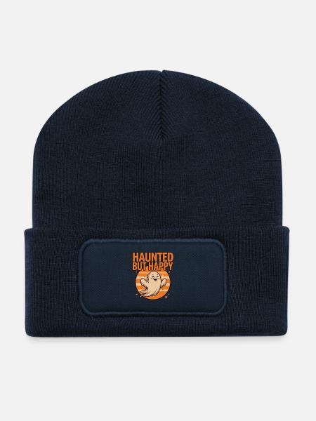 Cute Ghost Halloween – Haunted But Happy - Recycled Patch Beanie - french navy