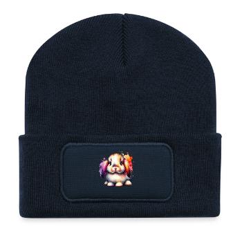 Zwergwidder Kaninchen Motiv - Recycelte Patch Beanie - French Navy - Vorne