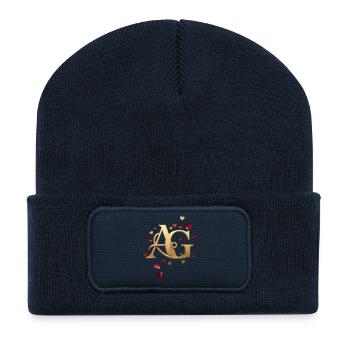 Goldenes Monogramm A&G mit Herzen - Recycelte Patch Beanie - French Navy - Vorne