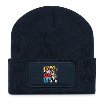 Boston Terrier - Recycelte Patch Beanie - French Navy - Vorne