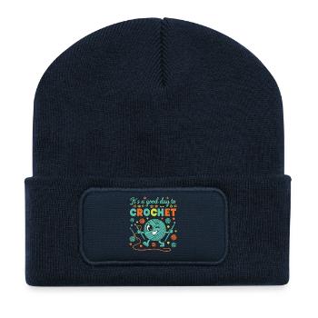 Es ist ein guter Tag zum Häkeln, lustiger Häkelliebhaber - Recycelte Patch Beanie - French Navy - Vorne