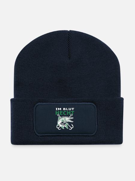 Hecht im Blut – Hechtangler Raubfisch Motiv - Recycelte Patch Beanie - French Navy