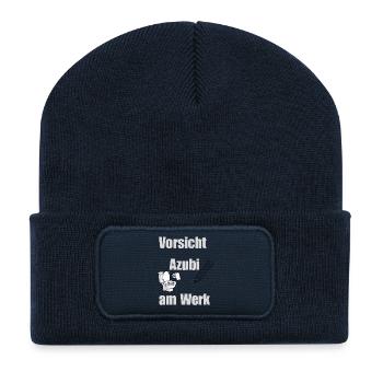 Vorsicht Azubi am Werk / Lustiges Azubi Design  - Recycelte Patch Beanie - French Navy - Vorne