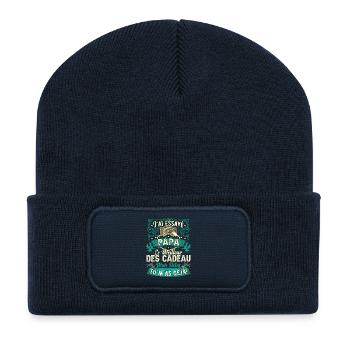 Vintage-Vatertags-Humorgeschenk zum Vater - Recycelte Patch Beanie - French Navy - Vorne