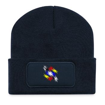 Farbwirbel Radial Muster - Recycelte Patch Beanie - French Navy - Vorne