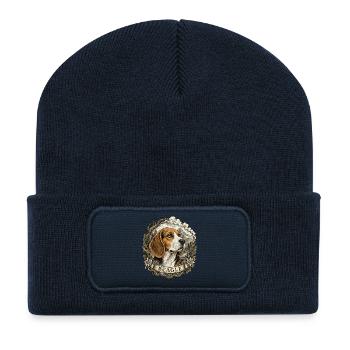 Beagle im Vintage Stil mit Berglandschaft - Recycelte Patch Beanie - French Navy - Vorne