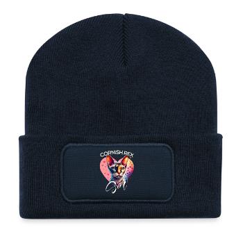 Cornish Rex Mädchen Cornish Rexkatze - Recycelte Patch Beanie - French Navy - Vorne