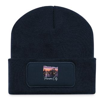 Panama City Skyline Sonnenuntergang - Recycelte Patch Beanie - French Navy - Vorne