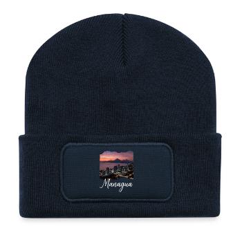 Managua Skyline Sonnenuntergang - Recycelte Patch Beanie - French Navy - Vorne
