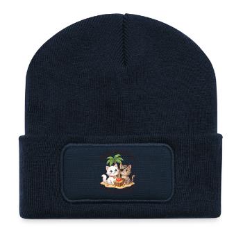 Katzen Abenteuer Schatz gesucht - Recycelte Patch Beanie - French Navy - Vorne