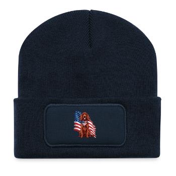 Irish Setter American Flag - Red Setter Dog Dad - Recycled Patch Beanie - french navy - Front