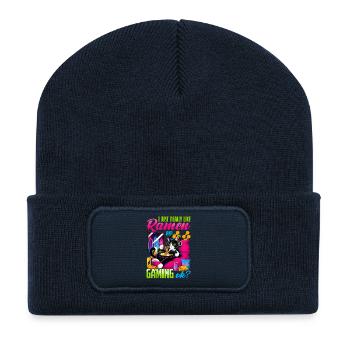 Gamer Gaming Cat Ramen Video Game - Recycelte Patch Beanie - French Navy - Vorne
